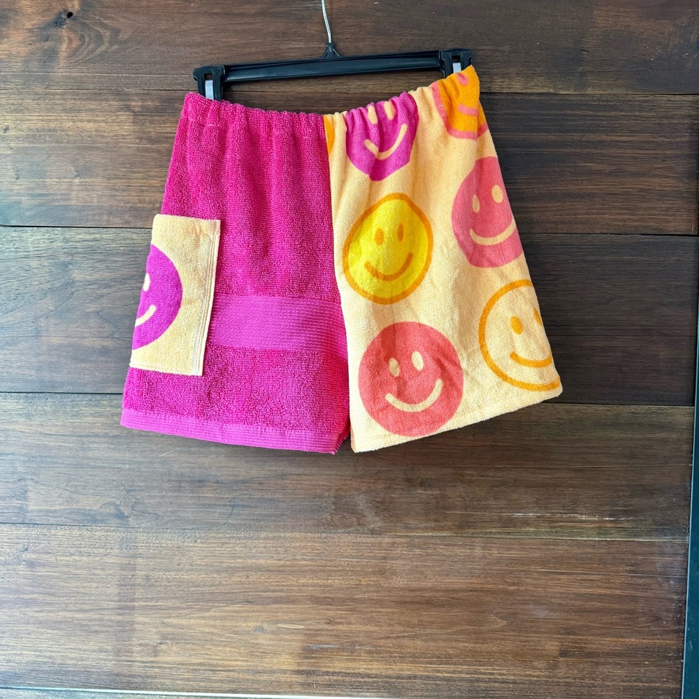 Pink and orange Smiley Face Towel Shorts